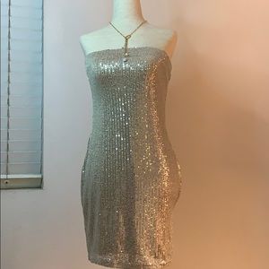 Strapless champagne sequins dress